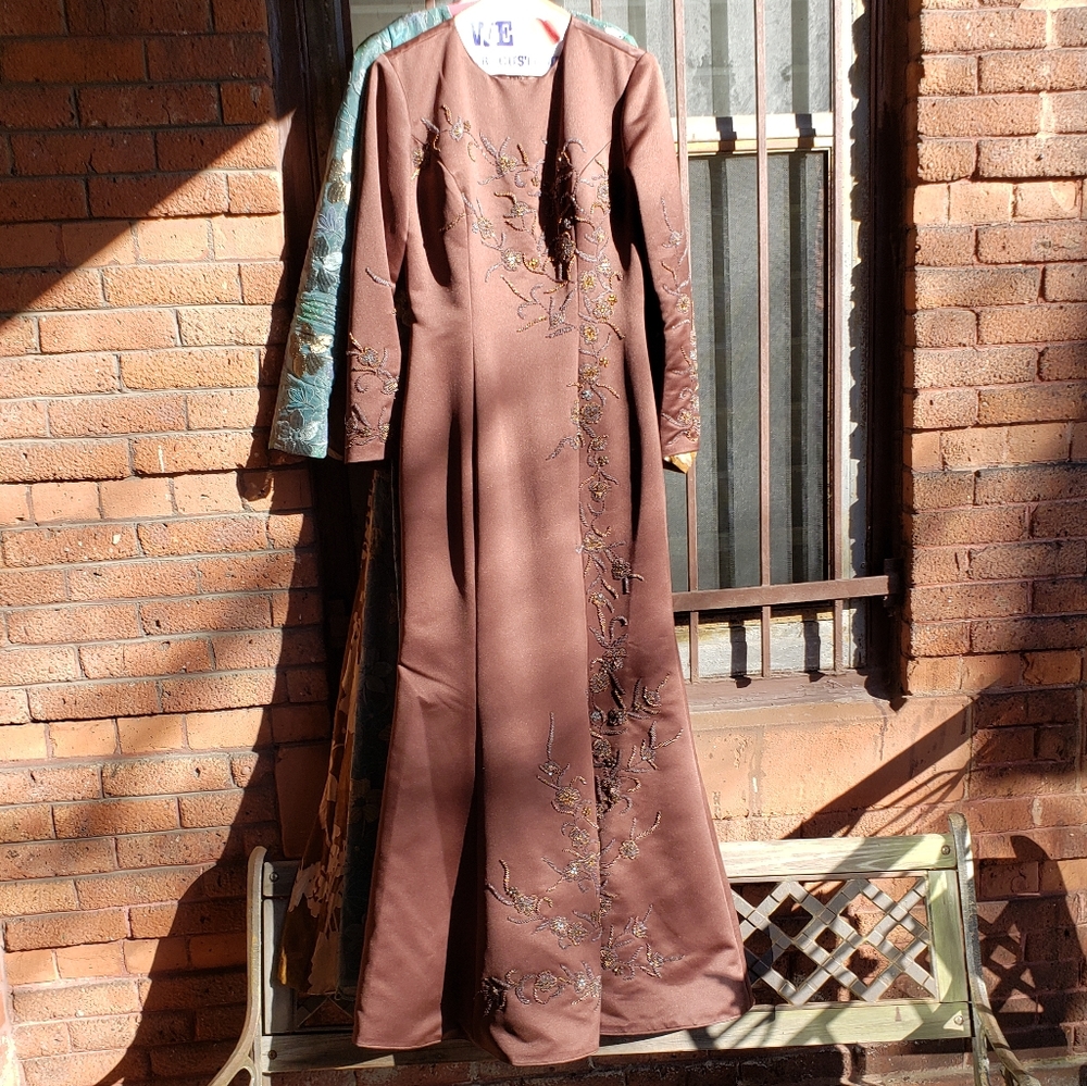 Vintage Brown satin beaded gown
